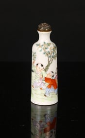 A Famille Rose 'Boys and Flowers' Snuff Bottle