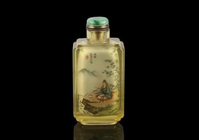 Wang Xisan (b.1938): Rock Crystal Inside Painted 'Figure' Snuff Bottle