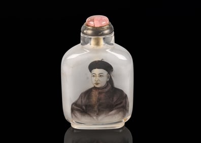 Ma Shaoxuan(1868-1939): Rock Crystal 'Portrait and Flowers' Snuff Bottle