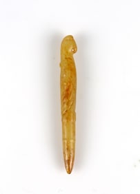 A Yellow Jade 'Eagle' Head Cone Ornament