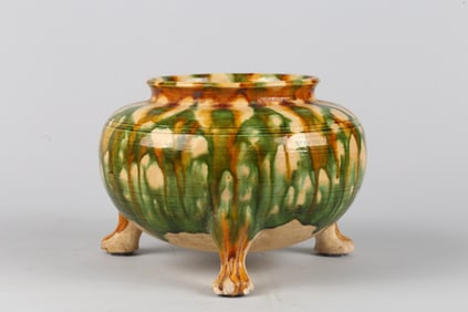 A Chinese Sancai Glazed Tripod Censer