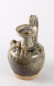 A Yue Celadon Glazed Double Chicken Head Ewer