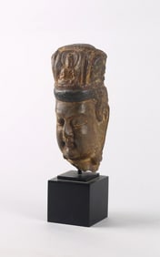 A Chinese Painted Limestone Carved Head of Bodhisattva