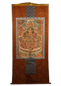 A Tibetan Thangka of Tsongkhapa and the Gelugpa Refuge Tree
