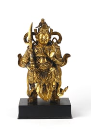 A Very Rare Chinese Gilt Bronze Guardian King