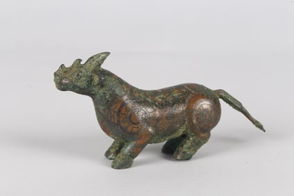 A Chinese Silver Inlaid Bronze Figure of Rhinoceros