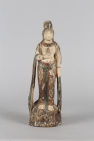 A Chinese Polychrome Wood Figure of Bodhisattva