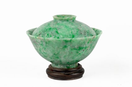 A Chinese Green Jadeite Bowl and Cover
