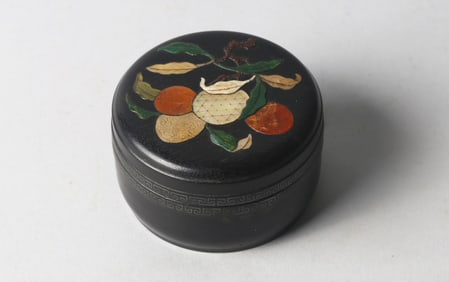 A Chinese Zitan Inlaid 'Lychee' Box and Cover