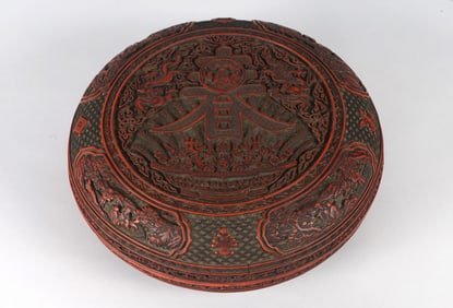 A Chinese Cinnabar Lacquer Polychrome 'Spring' Box and Cover