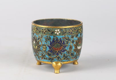 A Cloisonne Enamel Gilt Bronze 'Lotus' Tripod Censer