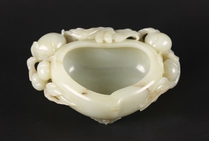 A Large White Jade 'Peach and Bat' Washer