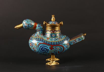 A Cloisonne Enamel Bronze 'Duck' Censer with Handle