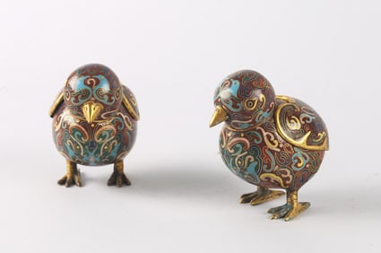 A Pair of Cloisonne Enamel 'Chick' Incense Burners