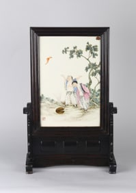 A Famille Rose 'Hehe Erxian' Plaque Table Screen