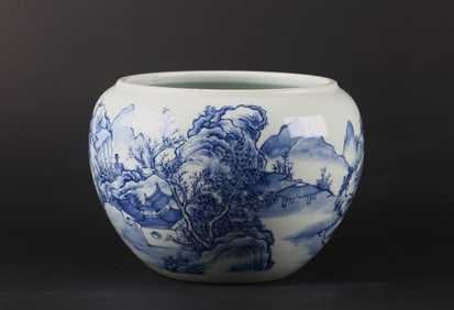 A Chinese Blue and White 'Landscape' Jardiniere