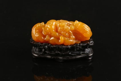 A Tianhuang 'Double Chilong' Carving and Stand