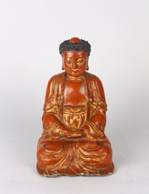 A Gilt Red Lacquer Wooden Figure of Buddha