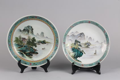Two Chinese Famille Rose 'Landscape' Dishes