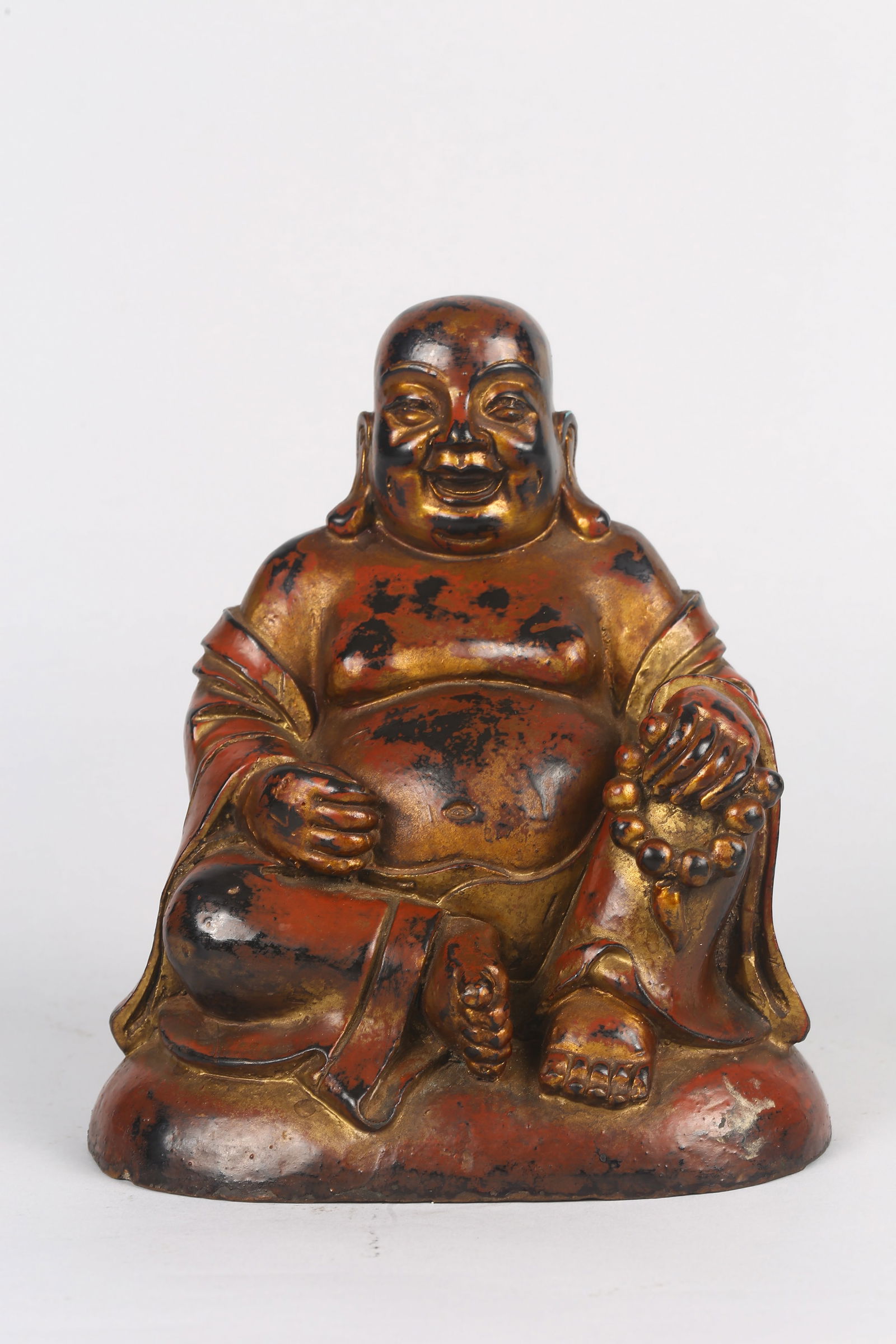 A Chinese Red Lacquered Gilt Bronze Figure of Maitreya (1 of 9)