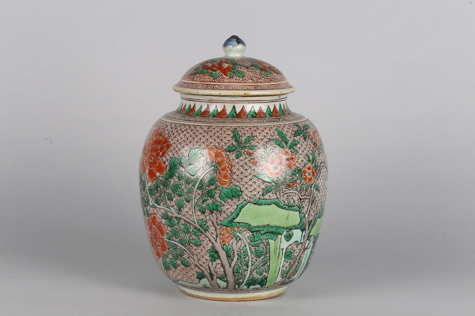 A Chinese Famille Verte 'Bird and Flowers' Jar and Cover (1 of 9)