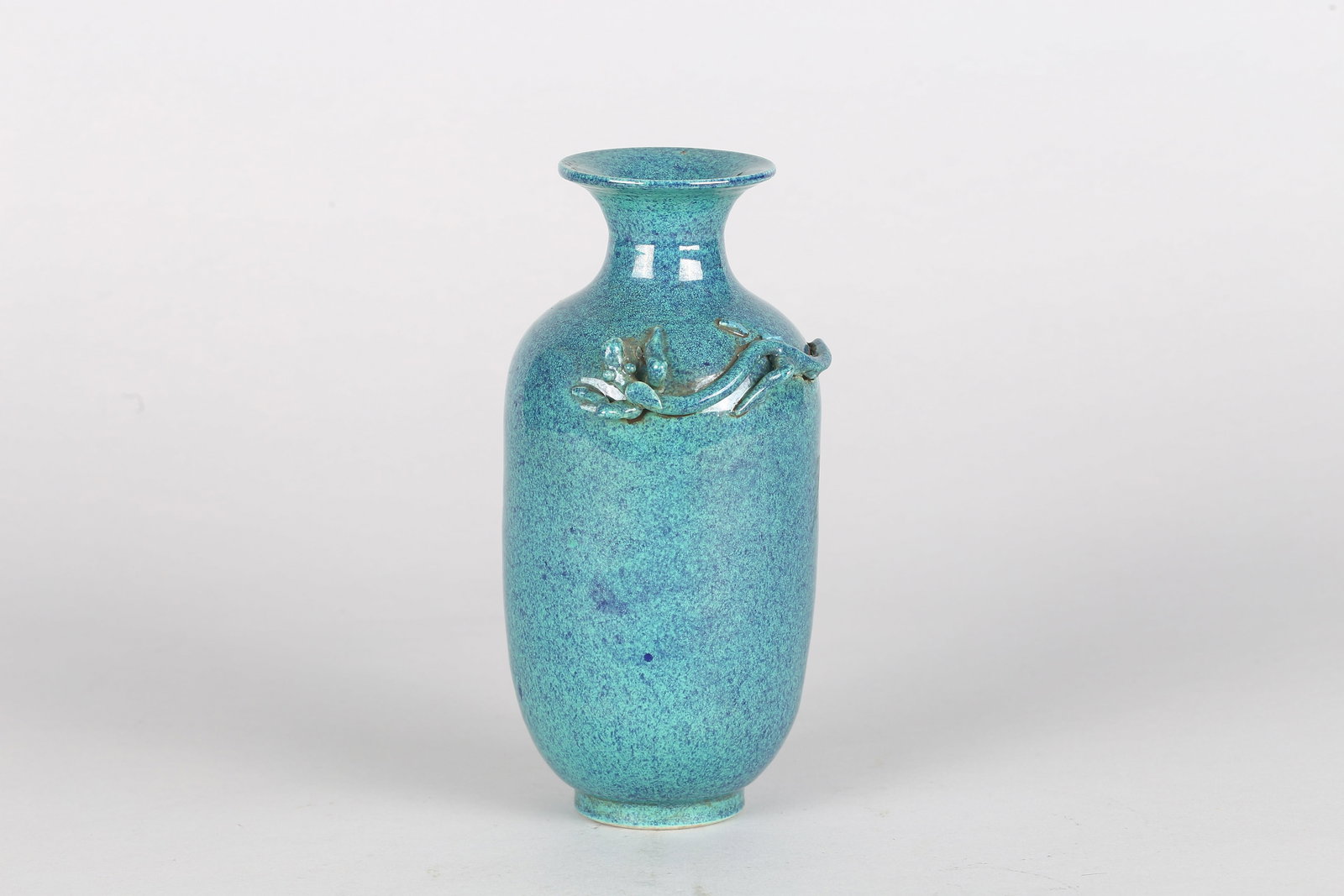 Chinese Export Black Lacquer and Parcel-Gilt Tea Caddy: 清 爐鈞釉龍紋瓶 The vase is finely potted with a baluster body rising to a gently waisted neck and flared mouth, covered overall in a lustrous turquoise-blue