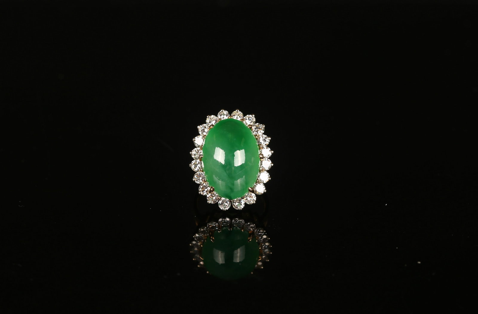 Natural Cabochon Jadeite and Diamond Ring (1 of 10)