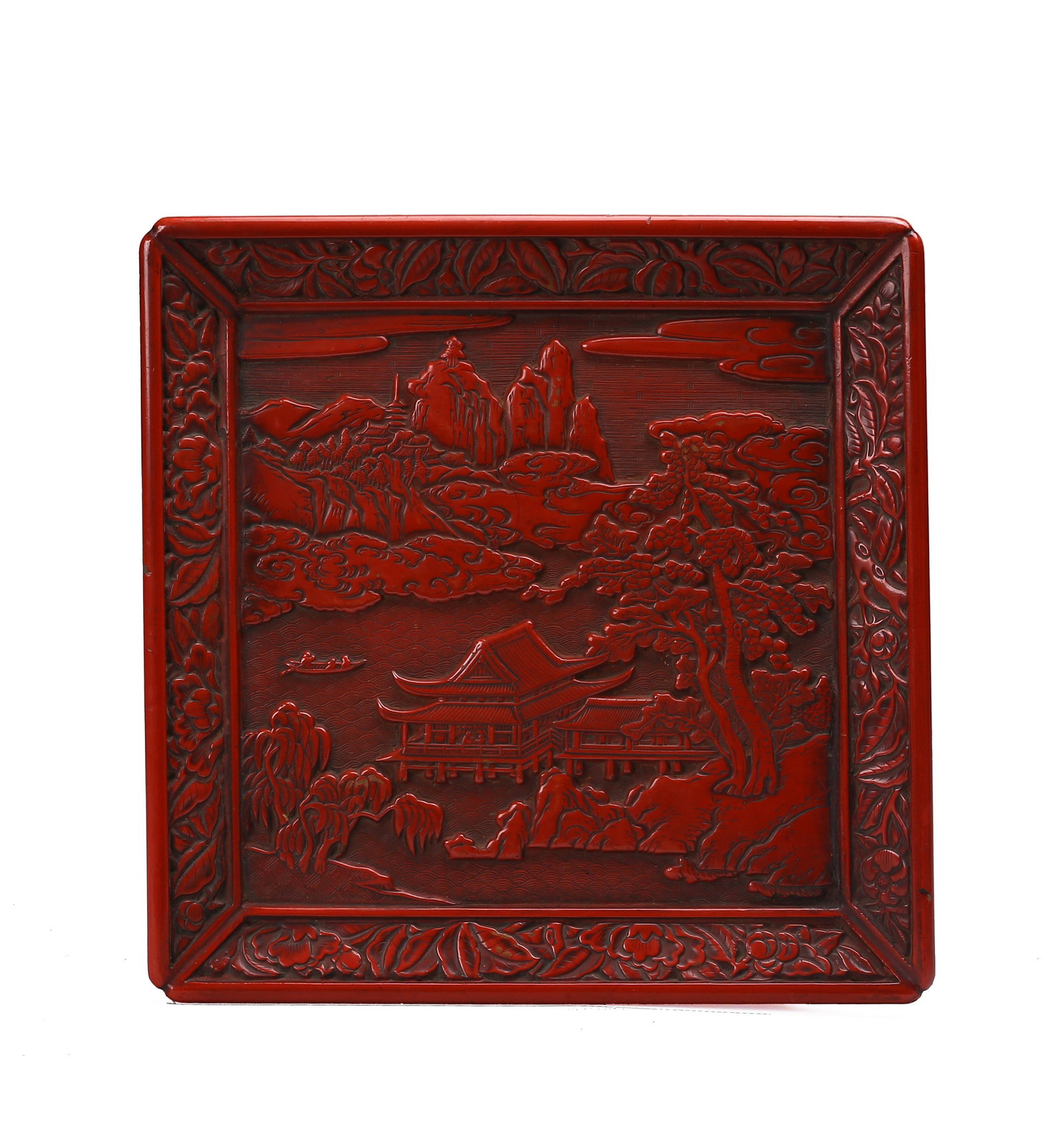 A Cinnabar Lacquer 'Landscape' Square Dish - 7