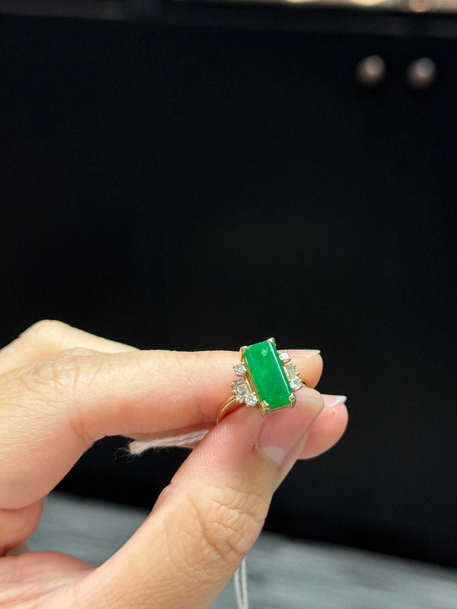 A Natural Jadeite and Diamond Ring - 9