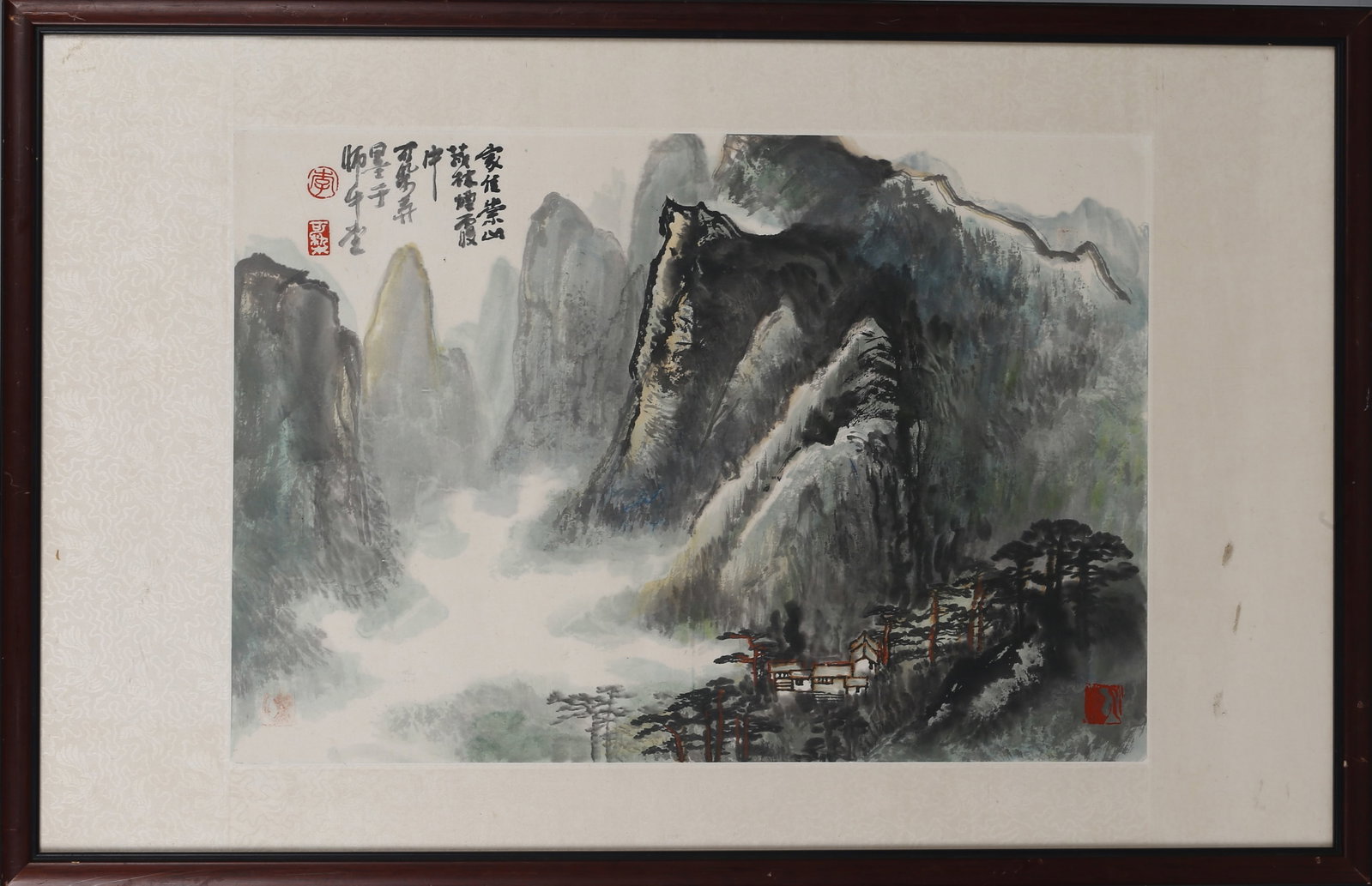 Li Keran (Attributed to): Landscape: 李可染(傳)(1907-1989）崇山景色 設色紙本 帶框 Color and ink on paper. Landscape. Framed. Inscribed and signed K