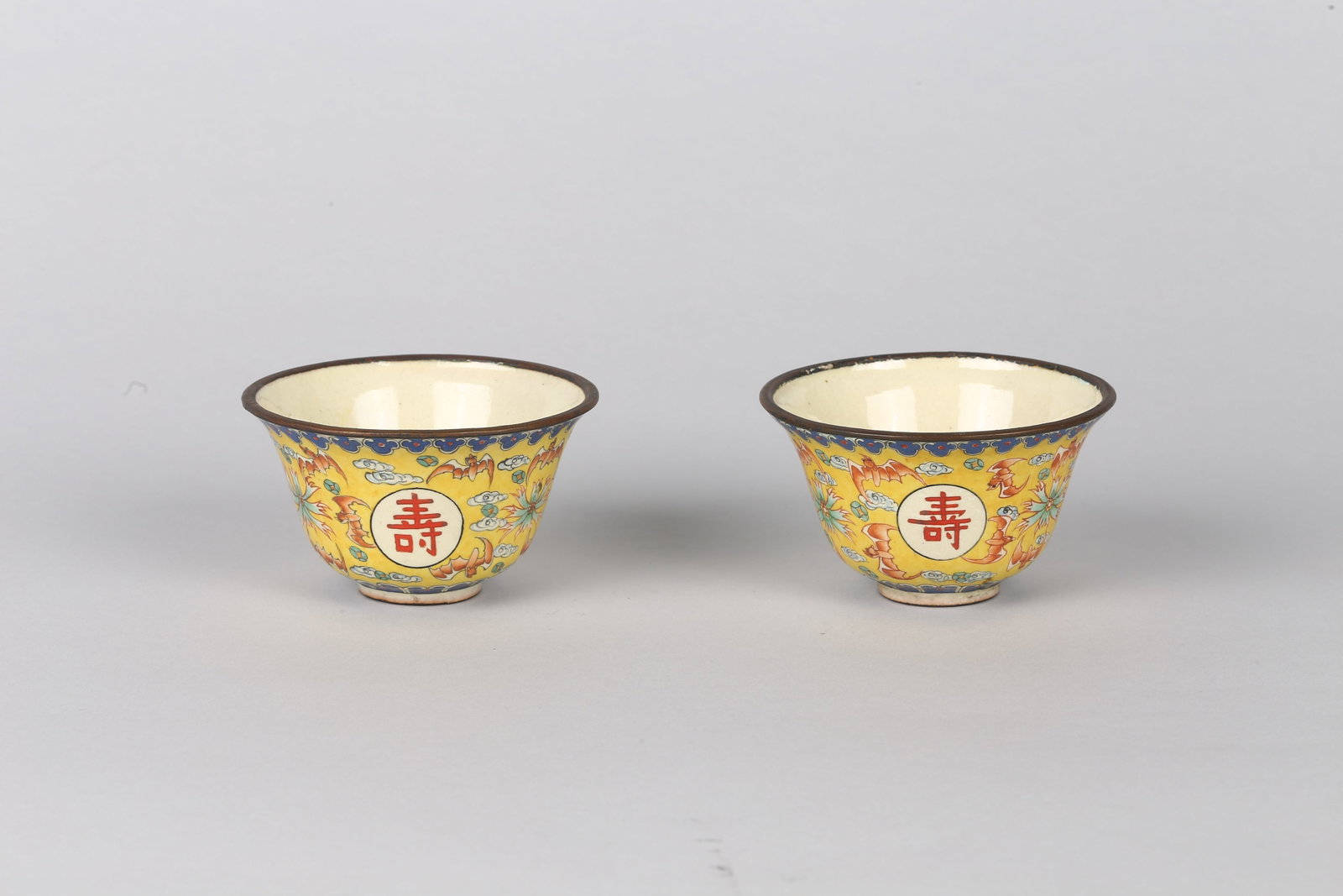 A Pair of Painted Enamel 'Shou' Bowls (1 of 9)