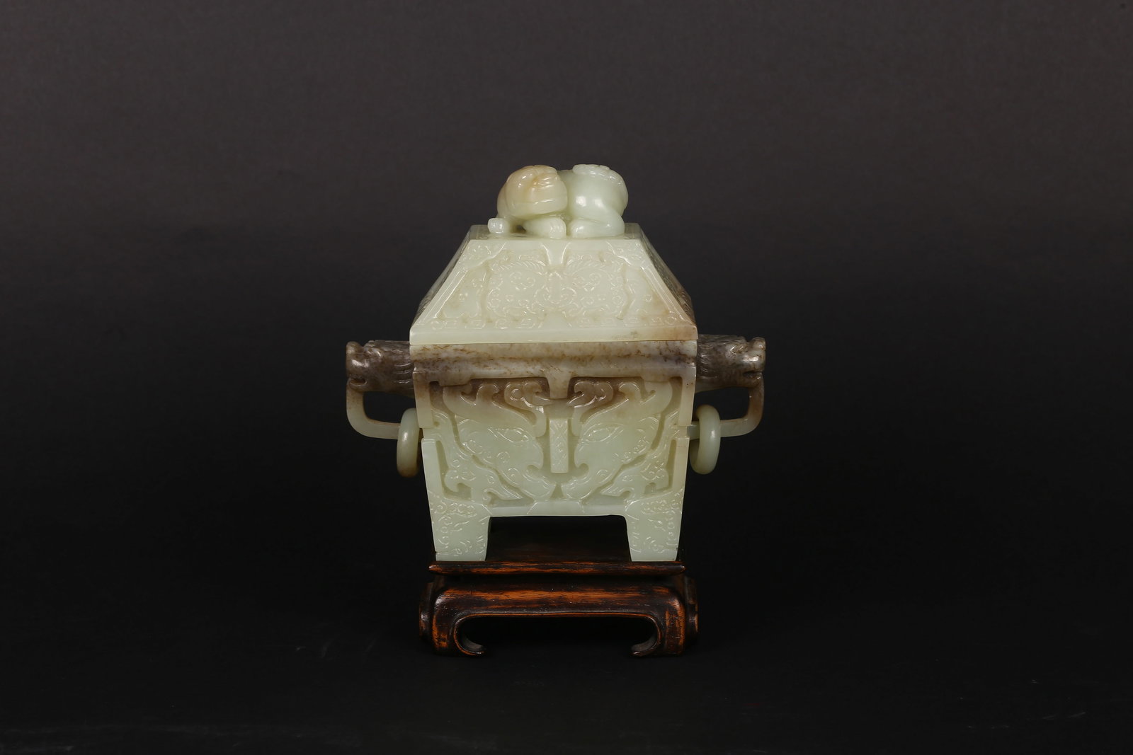 A Celadon Jade Carved Square Censer (1 of 9)
