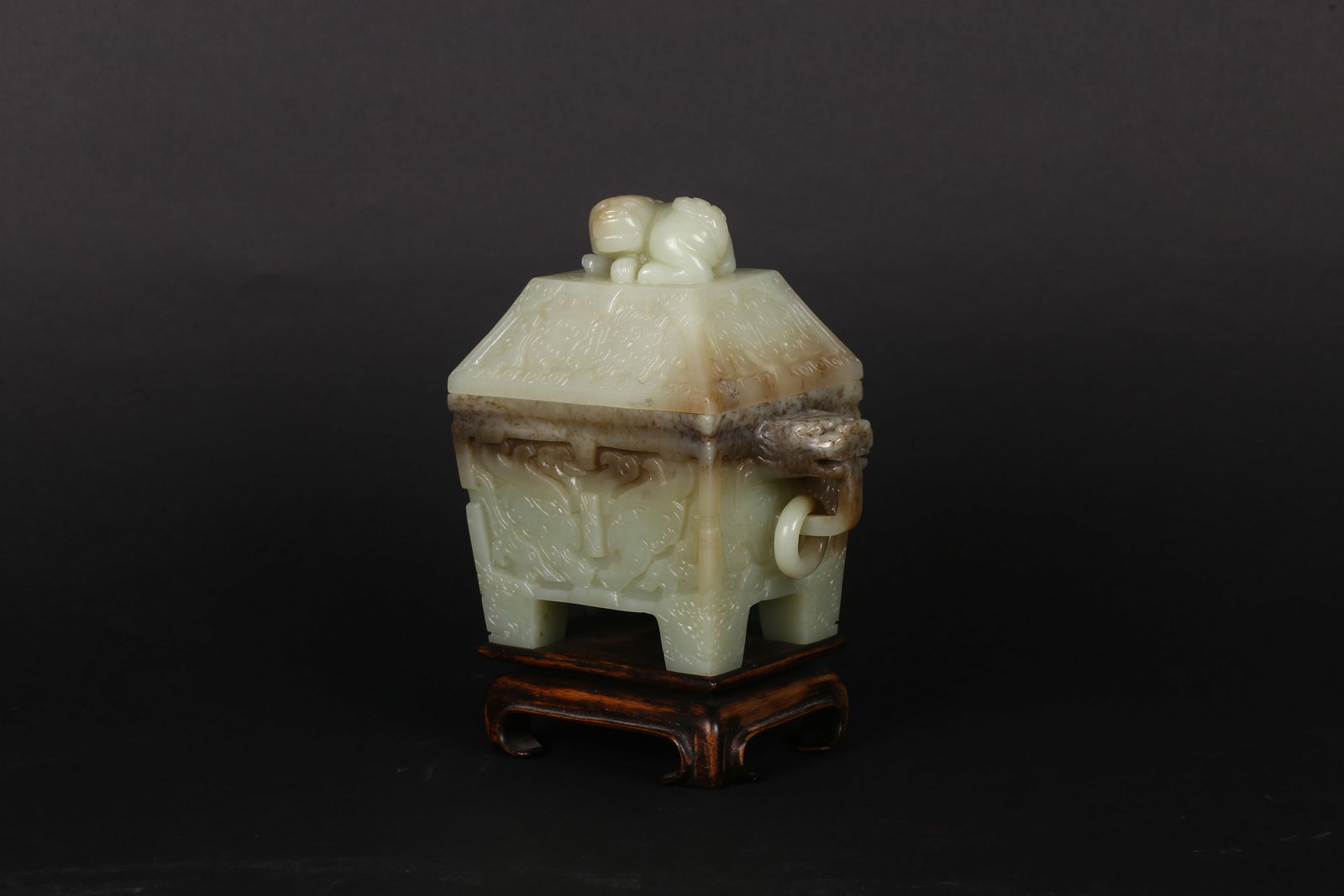 A Celadon Jade Carved Square Censer - 2