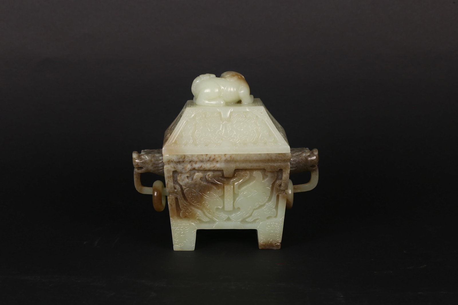 A Celadon Jade Carved Square Censer - 3
