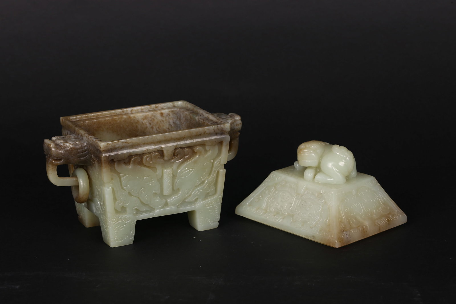 A Celadon Jade Carved Square Censer - 6