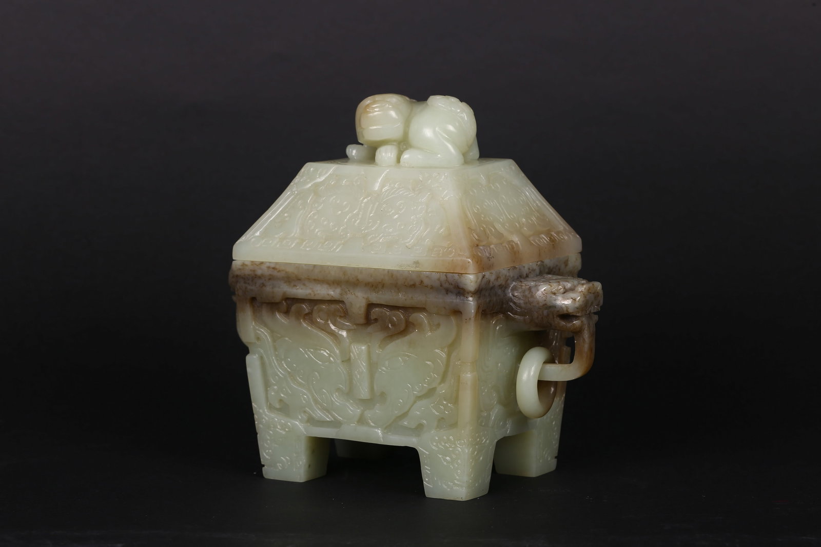 A Celadon Jade Carved Square Censer - 8