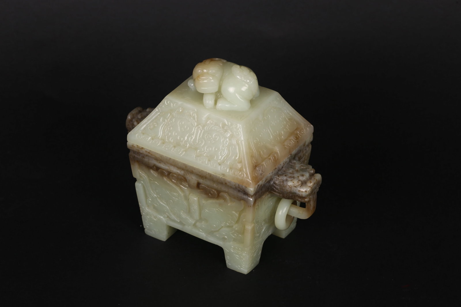 A Celadon Jade Carved Square Censer - 9