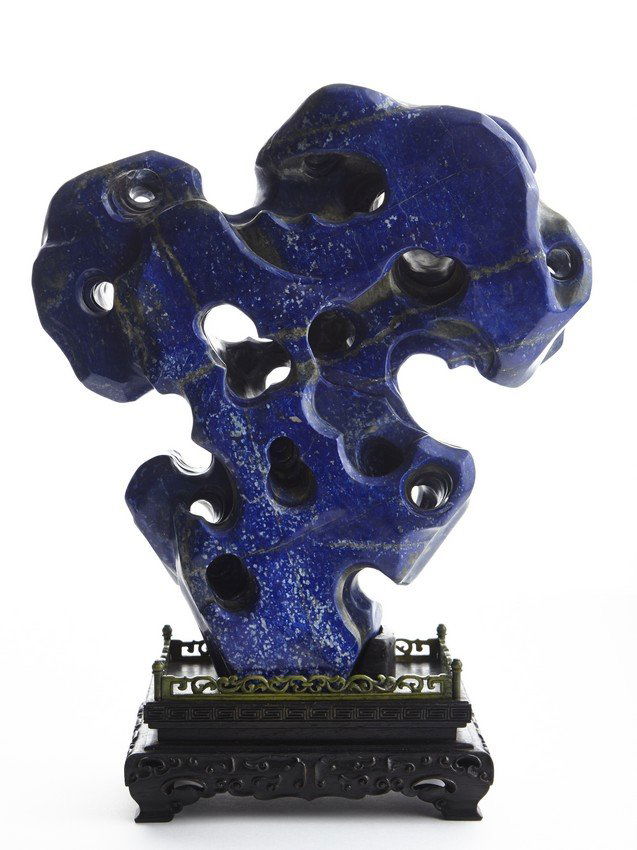 A LAPIS LAZULI ROCKWORK WITH ZITAN STAND (1 of 6)
