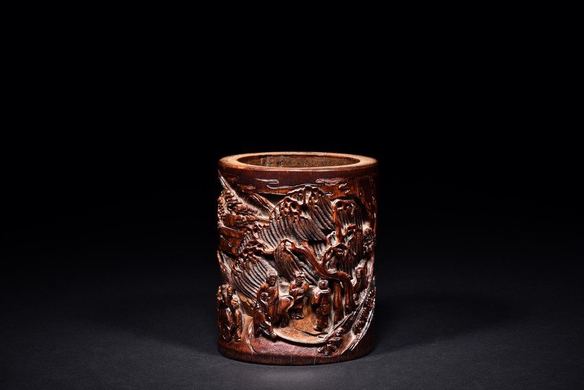 A BAMBOO 'FIGURES AND LANDSCAPE' BRUSHPOT (1 of 8)