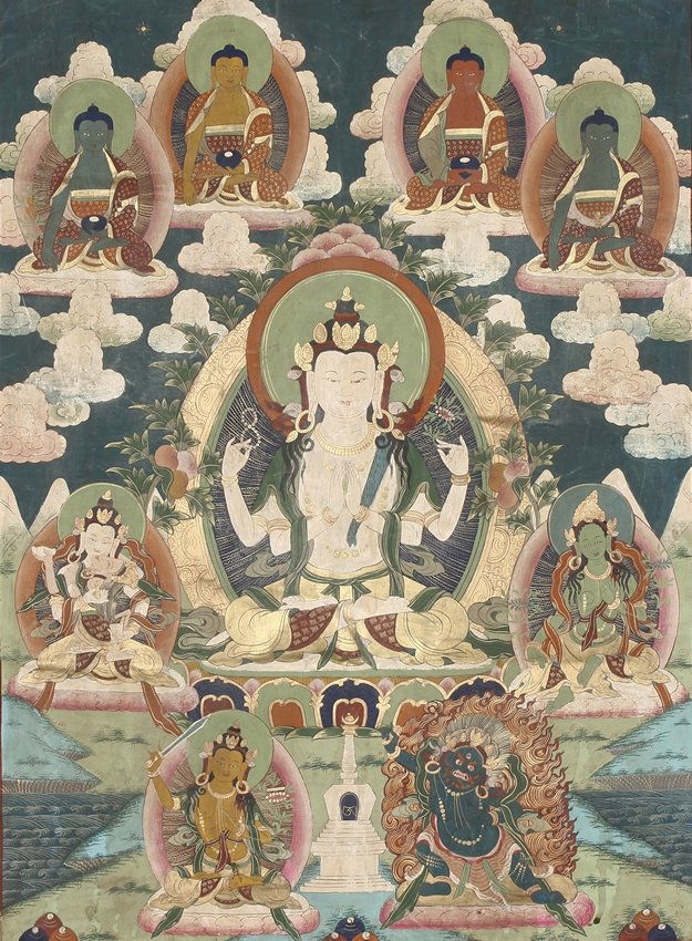 A TIBETAN THANGKA OF SHADAKSHARI LOKESHVARA (1 of 5)
