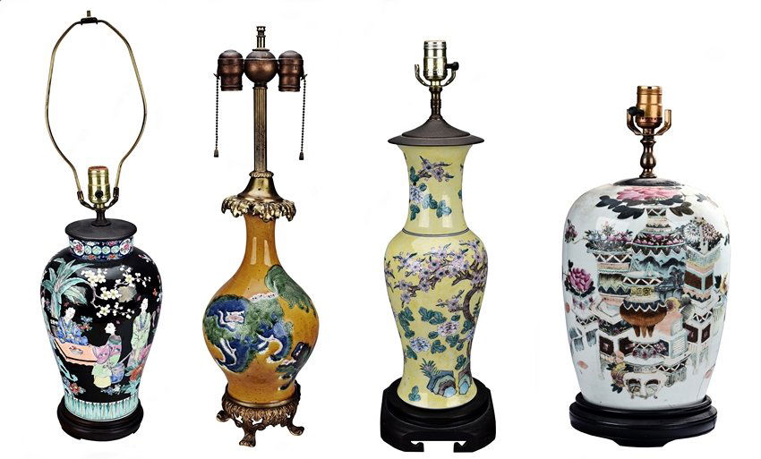 A GROUP OF FOUR PORCELAIN LAMP VASES (1 of 6)