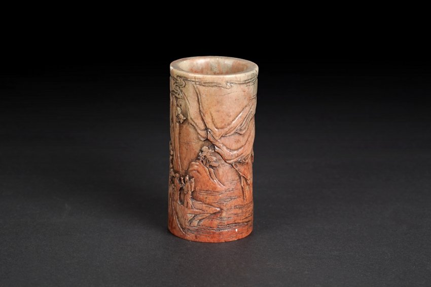 A SHOUSHAN SOAPSTONE CARVED BRUSH POT (1 of 5)