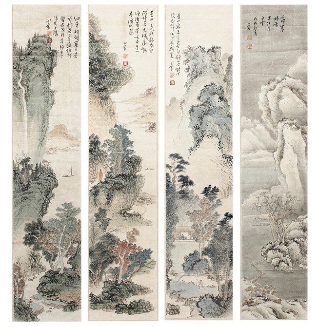 PU RU: A SET OF FOUR LANDSCAPE HANGING SCROLLS (1 of 10)