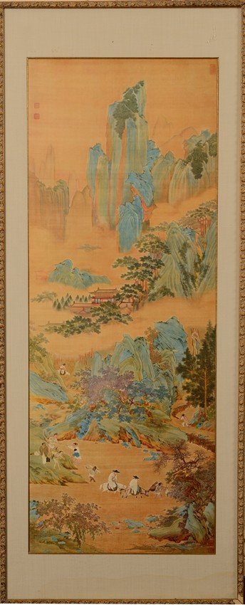 A FRAMED CHINESE PAINTING WITH MULTI-HUE (1 of 5)