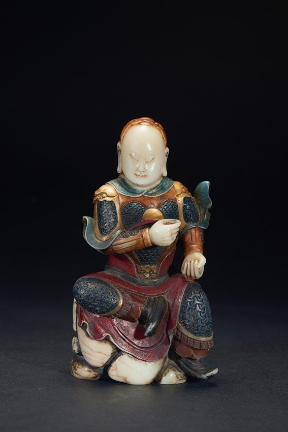 A SHOUSHAN STONE COLOR PAINTED GENERAL FIGURE (1 of 4)
