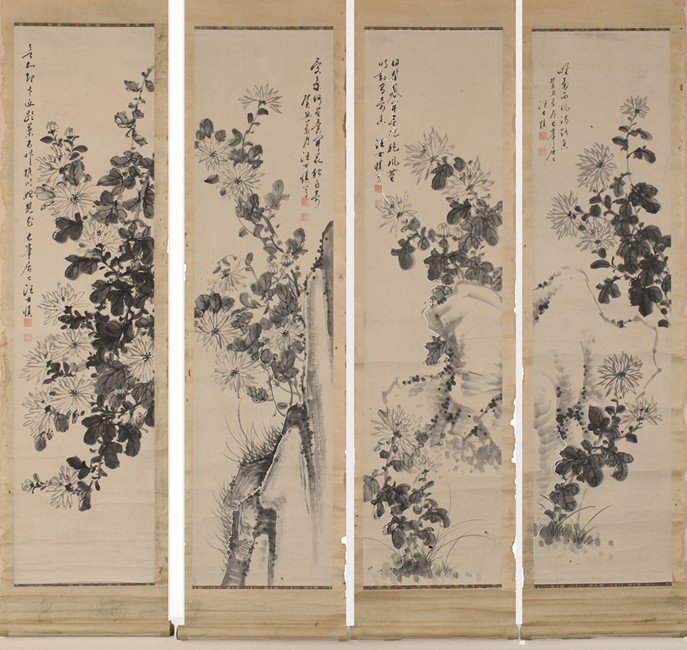 A SET OF FOUR CHINESE INK PAINTINGS OF FLOWERS (1 of 10)