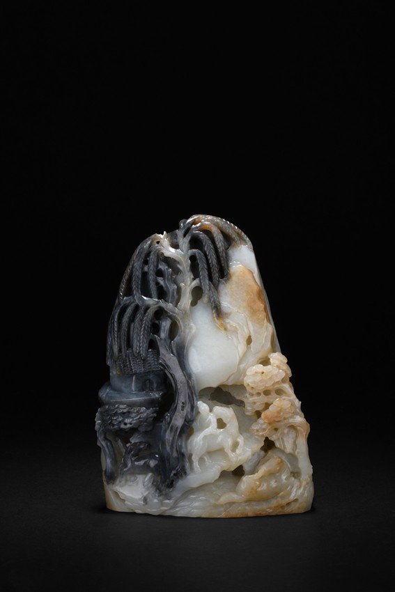 A BLACK AND WHITE JADE CARVED BOULDER (1 of 7)