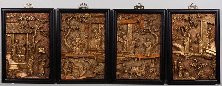 A SET OF FOUR WOOD GILT LACQUER PANELS (1 of 1)
