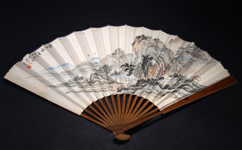 PU JIN: COLOR AND INK ON PAPER 'AUTUMN LANDSCAPE' FAN (1 of 8)