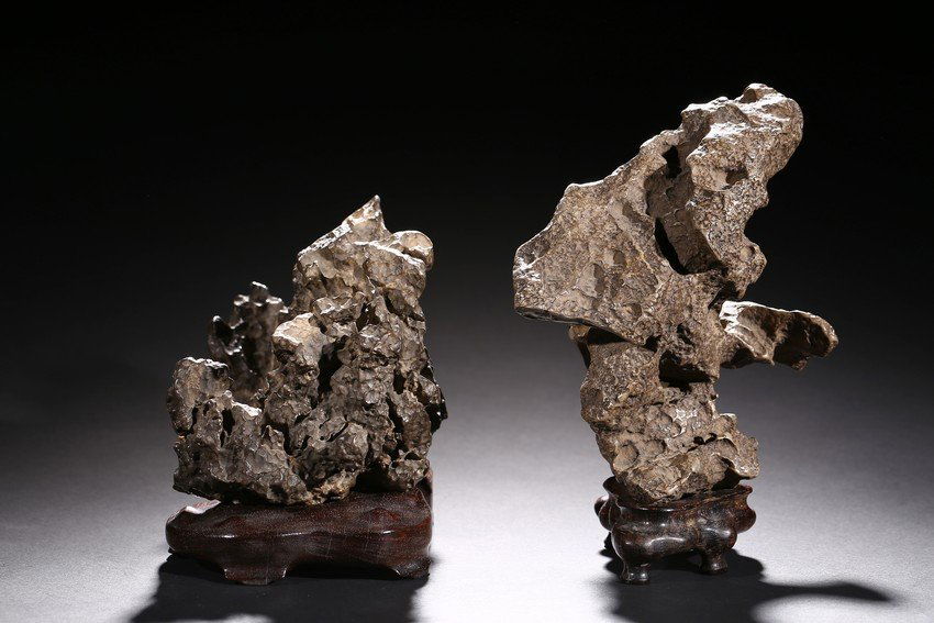 A SET OF TWO LINGBI SCHOLAR'S ROCKS (1 of 5)